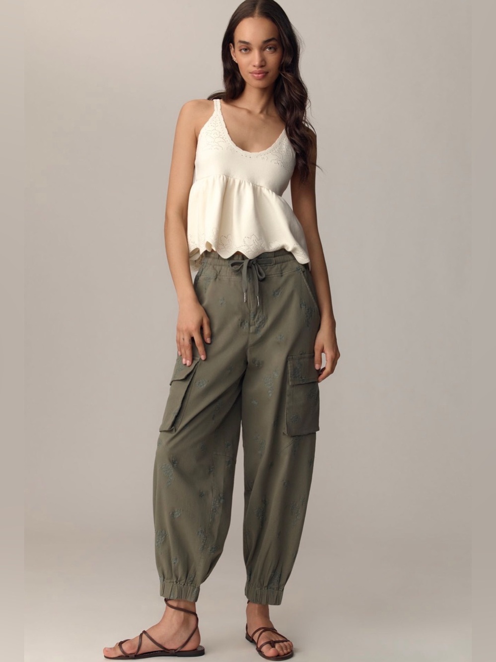Pilcro Ditsy Embroidered Drawstring Cargo Pants